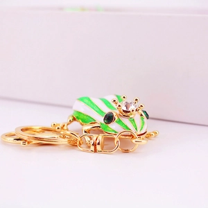 Sparkling crystal green frog keychain with golden crown and glitter enamel finish