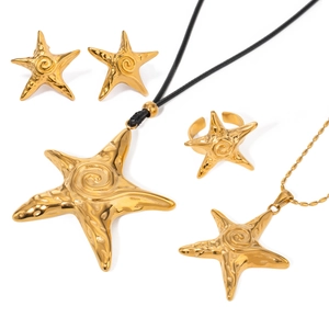 18k gold plated stainless steel starfish jewelry set including necklaces earrings and ring