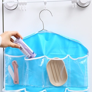 Sky blue 16-pocket hanging organizer with clear windows for underwear storage