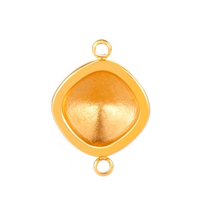 Golden rhombic stainless steel connector with textured stone setting base and double loops