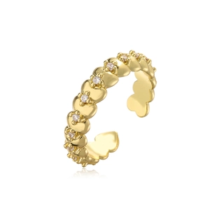 18K gold plated hollow heart ring with sparkling zircons and adjustable open band design