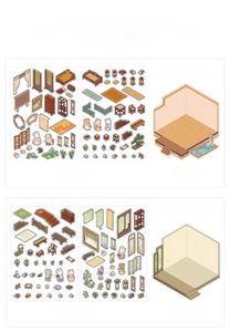 Detail of 3D miniature PET stickers with Chinese garden scenery cards for DIY crafts
