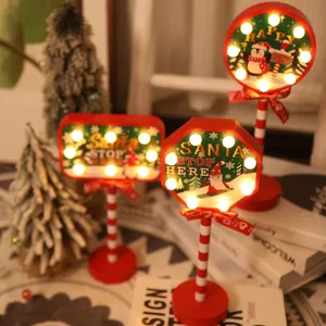Festive Christmas STOP LED road signs set with warm lights for holiday home decoration