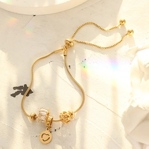 18K gold plated stainless steel slider bracelet with zircons and heart pendant