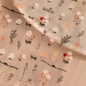 French retro gold leaf floral nail stickers with vanilla rose and bow designs