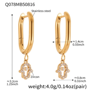 Detailed size specifications of stainless steel Fatima eye earrings with zircon stones