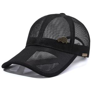 Men's black mesh baseball cap with jeep metal badge and breathable summer sun hat design