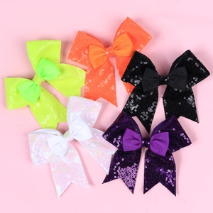 5-piece set of large sequin bow hair clips for girls in vibrant assorted colors