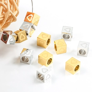 Gold and silver stainless steel heart cube beads for DIY necklace and bracelet jewelry