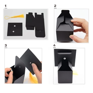 Step-by-step DIY assembly process for graduation cap gift boxes with yellow tassels