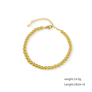 Bracciale a sfere in acciaio inossidabile placcato oro 18K con catena regolabile su sfondo bianco