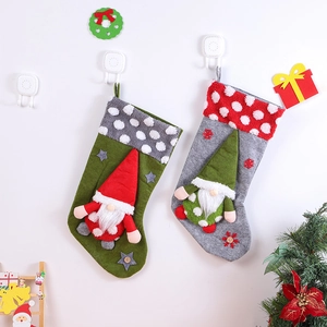 Large Christmas stockings with 3D gnomes in green and grey for tree decorations