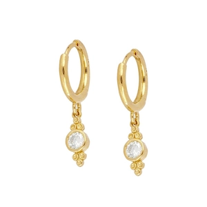 Geometric Zircon Pendant Hoop Earrings Copper With 925 Sterling Silver Earring Post Trendy Fashion For Women
