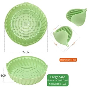 Cestello in silicone verde per friggitrice ad aria con guanti e dimensioni esatte