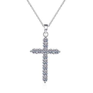 Elegant S925 sterling silver cross pendant necklace with 17 sparkling moissanite stones