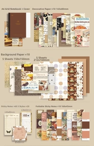 Detail view of vintage scrapbook stationery kit with A6 notebook and assorted papers
