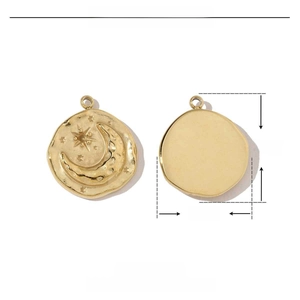 Detailed parameter display for crescent moon and star gold stainless steel pendant