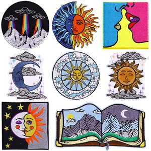 Celestial Sun Moon UFO Embroidered Patches Iron On Decorative Fabric Appliques Badge For Clothing Backpacks Jackets DIY