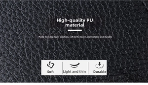 Close-up of premium black lychee texture leather with soft, durable, and thin material