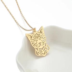 Cutout Cat Head Pendant Necklace Stainless Steel Hollow Animal Clavicle Chain Jewelry For Women Girls Cute Minimalist