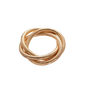Minimalist gold spiral multilayer metal bangle with twisted thread texture and metallic finish