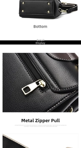 Détail d'un sac à main en cuir grainé noir avec clous dorés et bandoulière tissée
