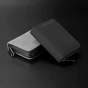 Slim multi-slot leather card holder wallet for men in matte grey and black finishes
