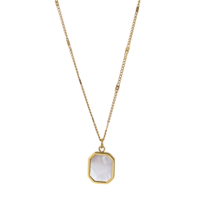 18K gold plated titanium necklace with hexagonal white shell pendant on bamboo chain