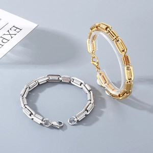 Mechanical style stainless steel chain bracelet in gold and silver for men