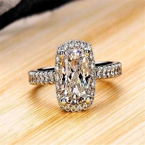 Rechthoekige Kussengeslepen Zirkonia Halo Ring Koper Platina Verguld Verloving Bruiloft Sieraden Vrouwen Luxueus Geometrisch