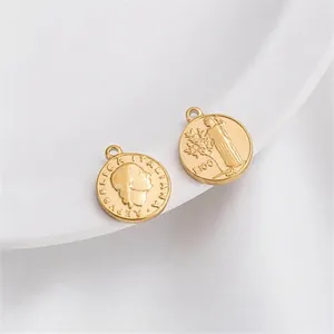 Pendentifs monnaie en acier titane plaqué or 14K avec reliefs et portraits élégants