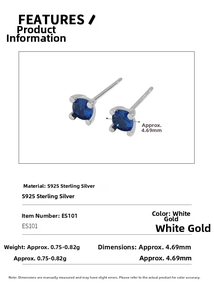 Detailed view of S925 sterling silver studs with deep blue round-cut gemstones