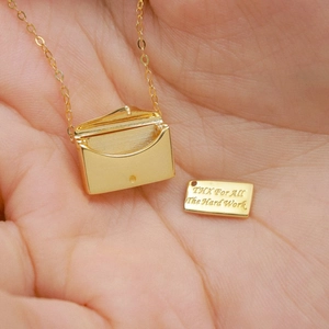 S925 sterling silver envelope necklace with a removable engraved gold pendant for women
