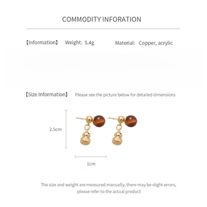 Detail specifications of golden gourd earrings with copper and brown acrylic beads