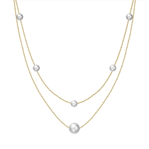 Elegant double-layer S925 silver necklace with seven white pearls on golden chains
