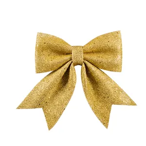 Sparkling large gold glitter bow decoration for Christmas tree and festive home display