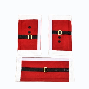 Three-piece red Christmas Santa suit handle covers for fridge and microwave doors