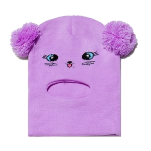 Passamontagna in maglia viola per bambine con orecchie di gatto e paraorecchie