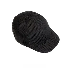 Above view of a breathable black full mesh baseball cap with short brim for summer