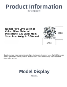 Detail view of 50 carat moissanite stud earring in S925 sterling silver four-prong setting
