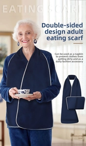 Deep blue waterproof adult eating scarf with double-sided design and soft absorbent fabric