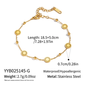 Detail of 18K gold-plated stainless steel bracelet with sun discs and lobster clasp