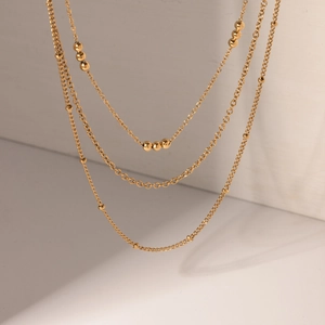 Collier Multi Rangs Plaqué Or 18K Acier Inoxydable Petites Perles Chaîne Délicate Bijoux Mode Femme Anti Ternissement