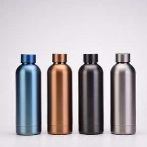 Minimalist double-wall stainless steel insulated sports bottles in four metallic colors