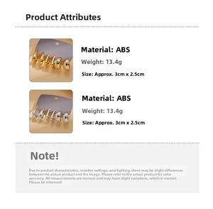Detailed view of lightweight geometric ABS earrings set with gold and silver metallic finish