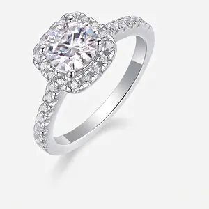Luxury 925 Sterling Silver Moissanite Ring Round Halo Sparkling Engagement Wedding Jewelry Gift For Women