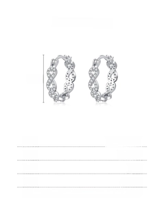 S925 sterling silver Mobius earrings with white zircon, 17mm diameter and 2.3g weight
