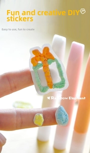 Close-up of DIY creative stickers showing 3D embossed texture and vivid colors