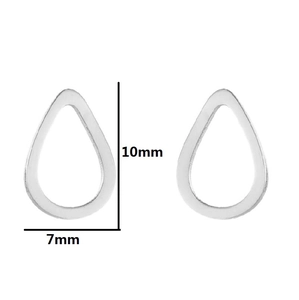 Detailed view of silver hollow teardrop earrings showing 10mm height and 7mm width dimensions