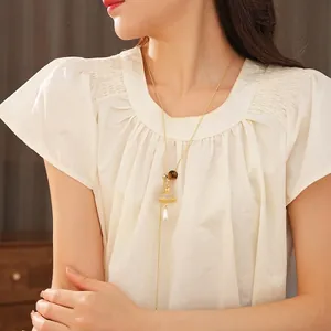 Tiger eye and pearl pendant necklace for women with retro cross drop design style